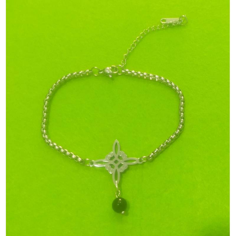 Pulsera Acero Nudo Brujas + Obsidiana