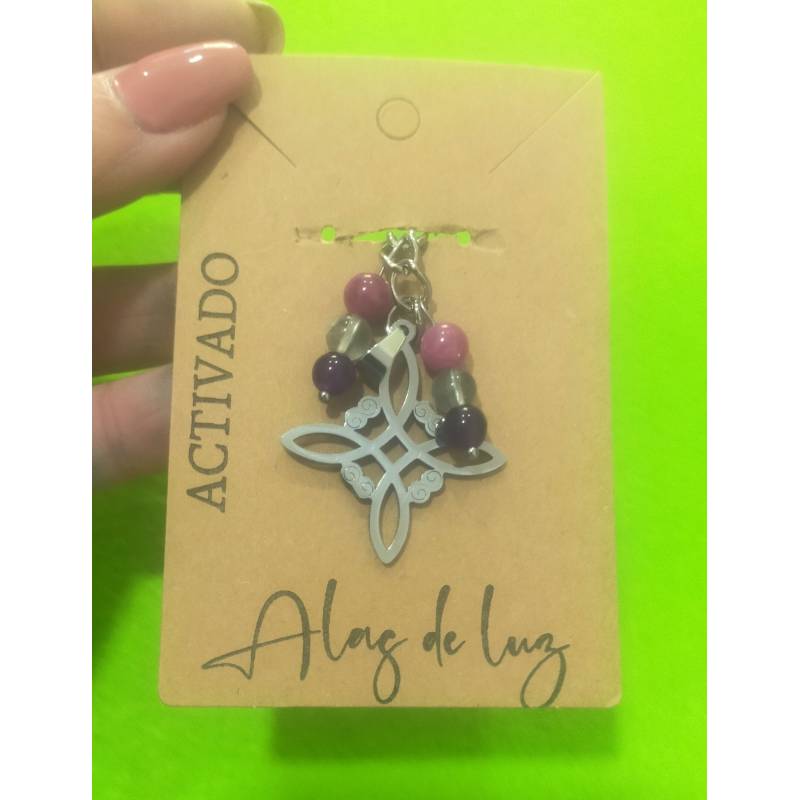 Llavero Acero Nudo Bruja + Ágatas Colores