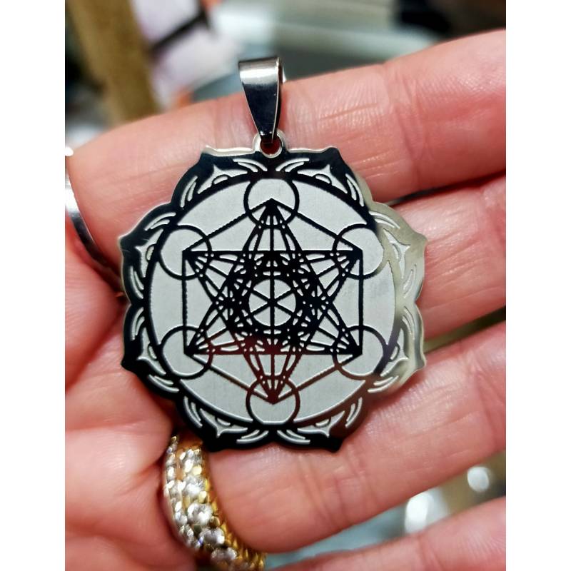 Colgante Acero Doble Cara Metatrón + Flor de la Vida con Cadena