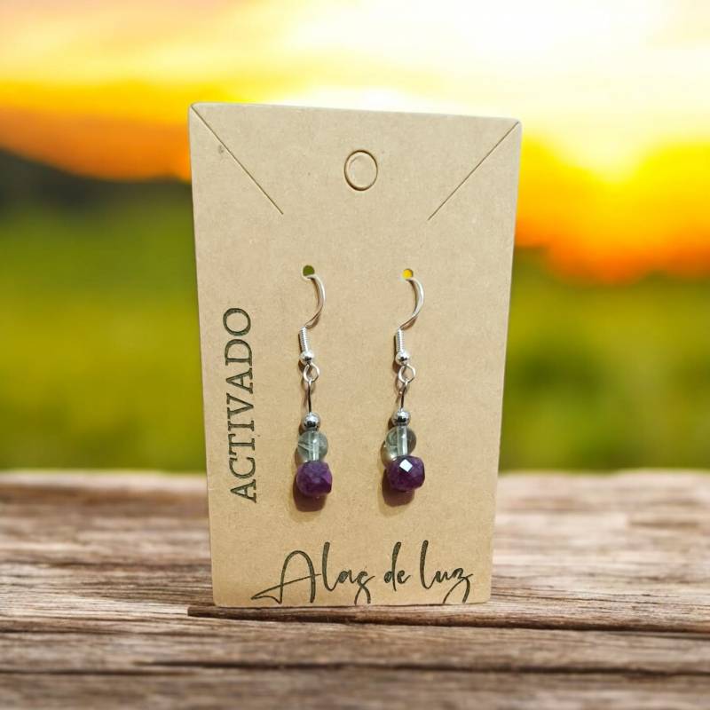 Pendientes Acero con Amatista y Fluorita