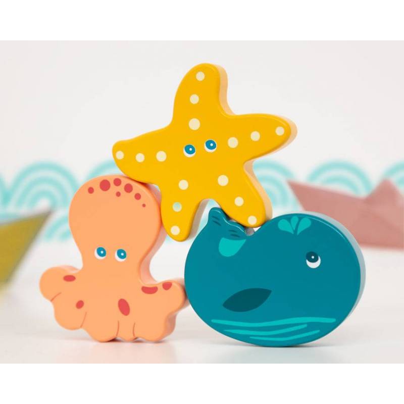 KIOKIDS Sonajero De Madera Animales Marinos