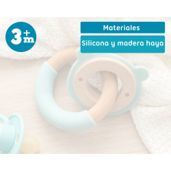KIOKIDS Mordedor Silicona-Madera Oso Turquesa