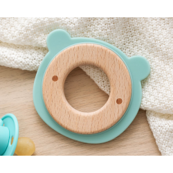 KIOKIDS Mordedor Silicona-Madera Turquesa