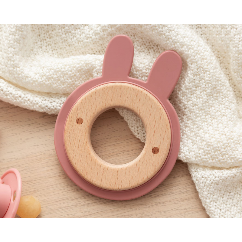 KIOKIDS Mordedor Silicona-Madera Rosa