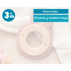 KIOKIDS Mordedor Silicona-Madera Rosa