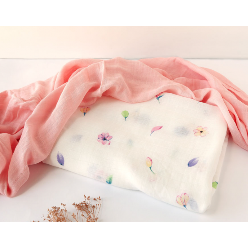 KIOKIDS Pack Muselinas Rosa Flores Bambú 2u