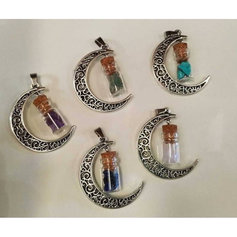 Colgante Acero Luna Botella Amatista