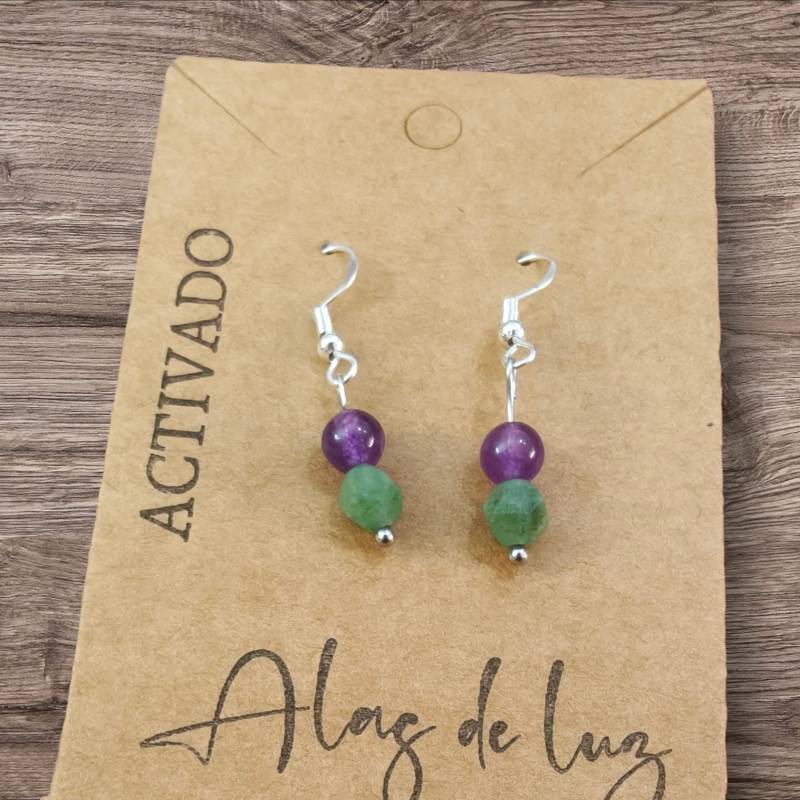 Pendientes Plata Amatista y Turmalina Verde