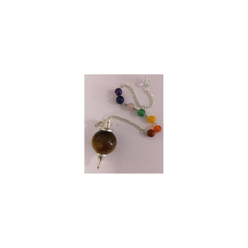 Péndulo Ojo de Tigre Bola 4cm con Cadena Chakras